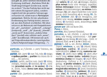 PONS Das große Schulwörterbuch Latein – Ausgabe 2026 mit Wörterbuch-App – Beispielseite mit Wörterbucheinträgen und Grammatikhinweis