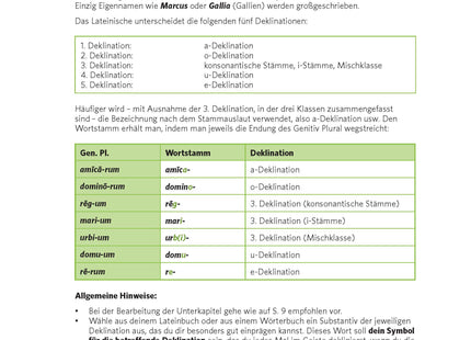 PONS Das große Übungsbuch Latein – 1. Lernjahr bis Abitur, mit Lösungen – Erklärung und Tabelle zu Substantiven