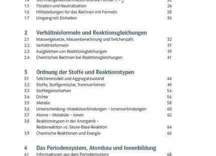 Original-Inhaltsverzeichnis: Klett KomplettTrainer Chemie 2026, erster Teil