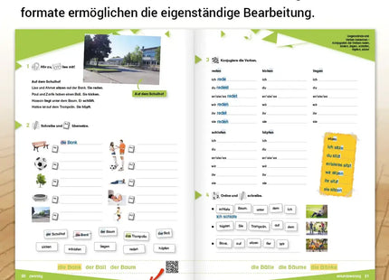 Willkommen in Deutschland – DaZ für Jugendliche: Selbstständig üben I – Verlagsansicht mit Aufgabenbeispielen und Hinweis auf das Hörangebot