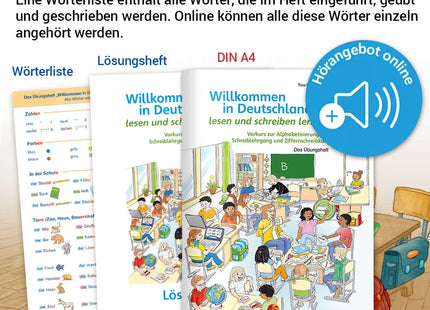 Willkommen in Deutschland – Vorkurs Lesen und Schreiben für Kinder – Verlagsansicht der Beilagen und des Online-Hörangebots