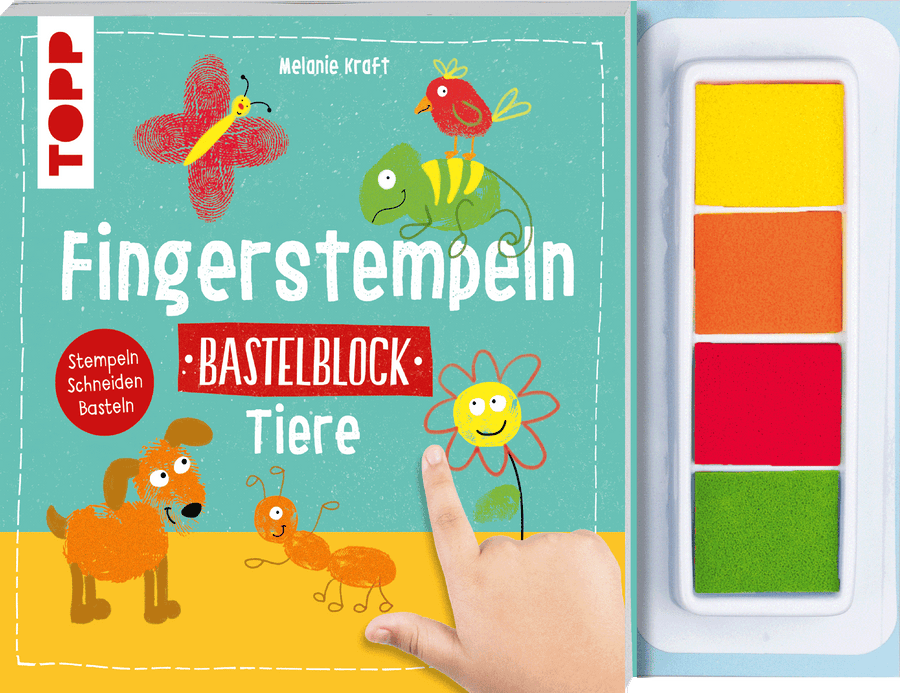 Fingerstempeln – Bastelblock mit vier farbigen Stempelkissen