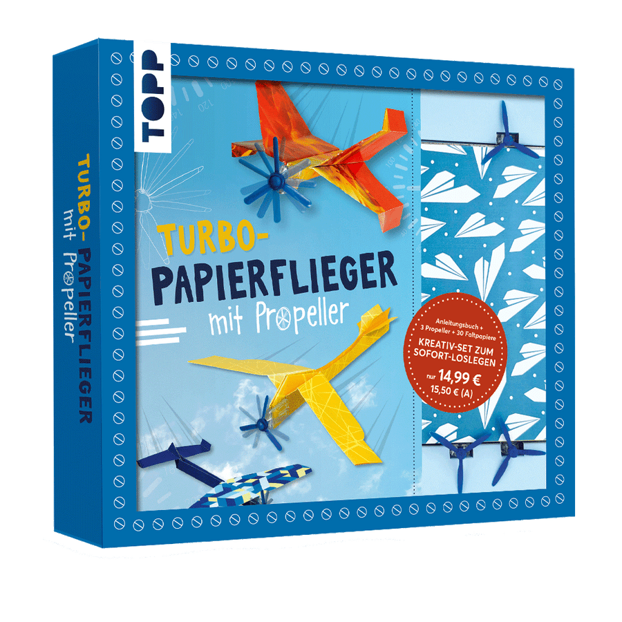 Turbo-Papierflieger mit Propeller – Kreativ-Set mit Anleitungsbuch und Material