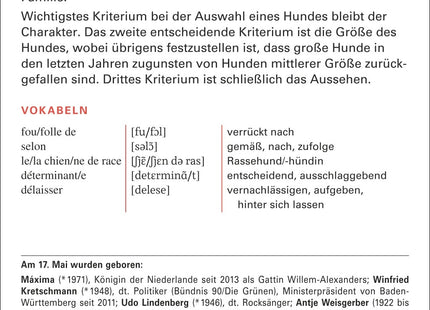 Französisch Sprachkalender 2027 – Rückseite der Beispielseite
