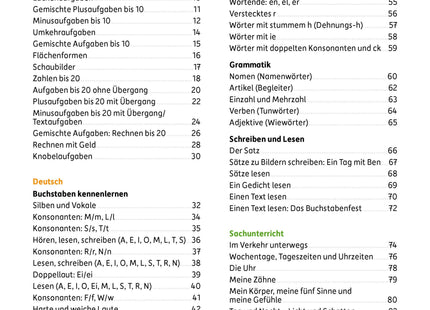 Hauschka Erfolgreich durch die 1. Klasse – Mathe, Deutsch & Sachunterricht – Inhaltsverzeichnis