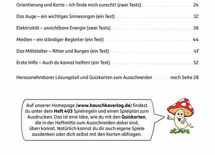 Hauschka Sachunterricht 3. Klasse – Tests und Lernzielkontrollen mit Lösungen – Inhaltsverzeichnis