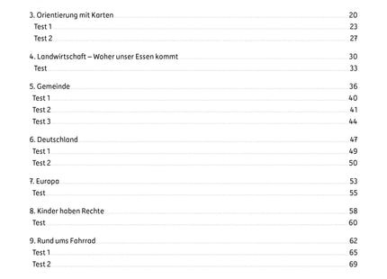 Inhaltsverzeichnis: Tests im Sachunterricht 4. Klasse – Themen und Lösungsteil