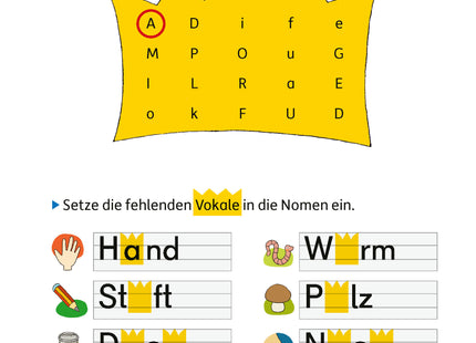 Blick ins Heft – Vokale erkennen und ergänzen