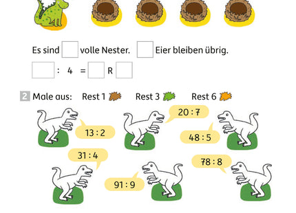 Hauschka Einmaleins 2./3. Klasse – Mein Übungsheft mit Lösungen – Beispielseite: Division mit Rest