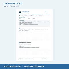 Wurzelgleichungen lösen und prüfen – kostenloses Mathe-Arbeitsblatt mit Lösungen (PDF)