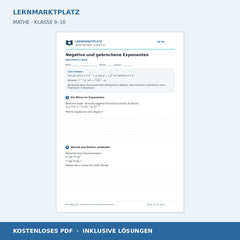 Negative und gebrochene Exponenten – kostenloses Mathe-Arbeitsblatt mit Lösungen (PDF)