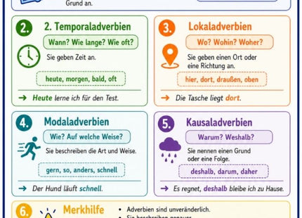 Adverbien – Deutsch-Lernkarte (kostenloses PDF)