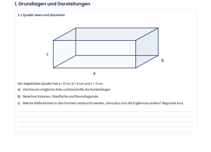 Körperberechnung – Arbeitsblatt zu Volumen und Oberfläche