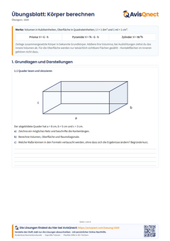 Körperberechnung – Arbeitsblatt zu Volumen und Oberfläche