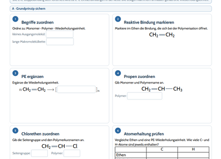 Kunststoffe: Polymerisation & Polykondensation – kostenloses Chemie-Arbeitsblatt mit Lösungen (PDF)