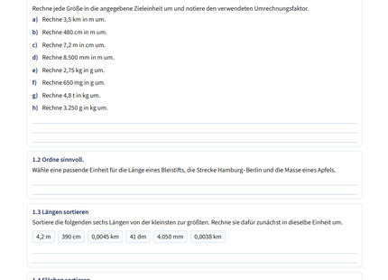 Maßeinheiten umrechnen – Arbeitsblatt mit Sachaufgaben
