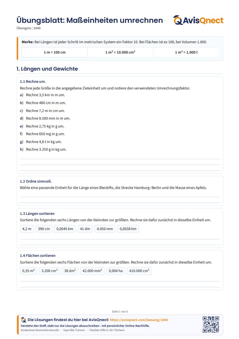 Maßeinheiten umrechnen – Arbeitsblatt mit Sachaufgaben