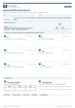Valenzstrichformeln zeichnen intensiv üben – kostenloses Chemie-Arbeitsblatt mit Lösungen (PDF)