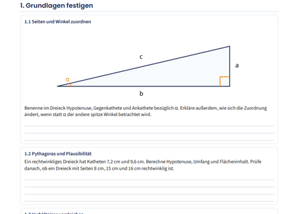 Trigonometrie – Arbeitsblatt zu Sinus, Kosinus und Tangens