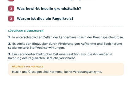 Biologie: Hormone und Blutzucker – Selbstcheck mit Lösungen