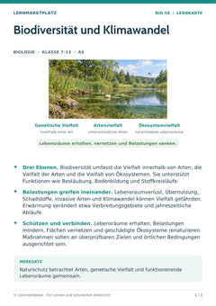 Biologie Lernkarte: Biodiversität und Klimawandel (A5-PDF)