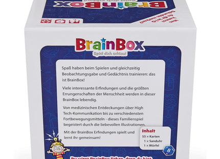 BrainBox – Erfindungen – Verpackungsrückseite mit Spielinhalt und Themenbeschreibung