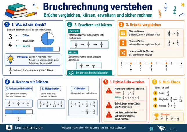 Bruchrechnung verstehen – Lernposter / Lernplakat als PDF zum Ausdrucken