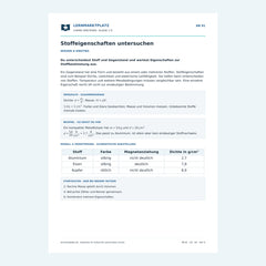 Stoffeigenschaften untersuchen – kostenloses Chemie-Arbeitsblatt mit Lösungen (PDF)