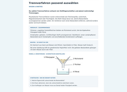 Trennverfahren passend auswählen – Vorschau des Chemie-Arbeitsblatts mit Lösungen