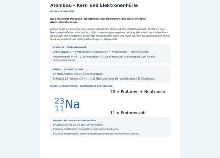 Atombau – Kern und Elektronenhülle – Vorschau des Chemie-Arbeitsblatts mit Lösungen