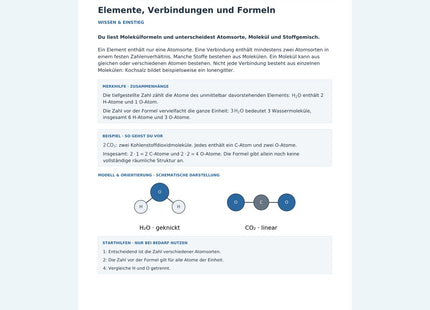 Elemente, Verbindungen und Formeln – Vorschau des Chemie-Arbeitsblatts mit Lösungen