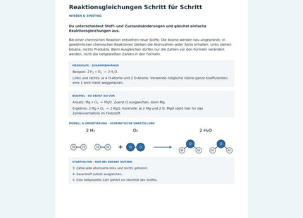 Reaktionsgleichungen Schritt für Schritt – Vorschau des Chemie-Arbeitsblatts mit Lösungen