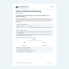 Redox als Elektronenübertragung – kostenloses Chemie-Arbeitsblatt mit Lösungen (PDF)