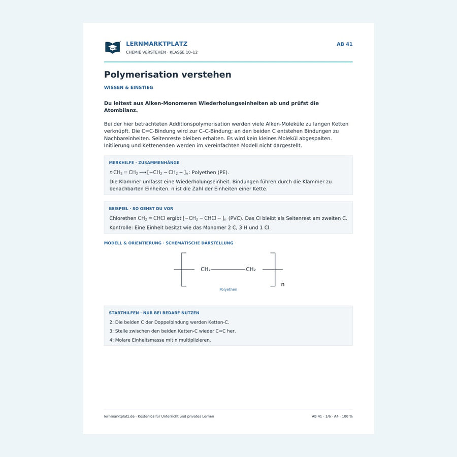 Polymerisation verstehen – Chemie-Arbeitsblatt mit Lösungen