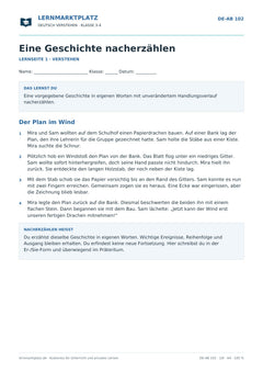 Eine Geschichte nacherzählen – kostenloses Deutsch-Arbeitsblatt mit Lösungen (PDF)
