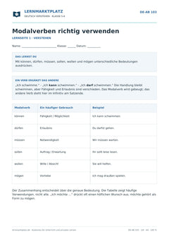 Modalverben richtig verwenden – kostenloses Deutsch-Arbeitsblatt mit Lösungen (PDF)