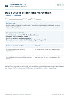 Das Futur II bilden und verstehen – kostenloses Deutsch-Arbeitsblatt mit Lösungen (PDF)