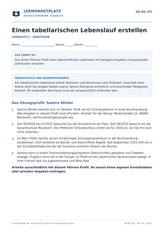 Einen tabellarischen Lebenslauf erstellen – kostenloses Deutsch-Arbeitsblatt mit Lösungen (PDF)