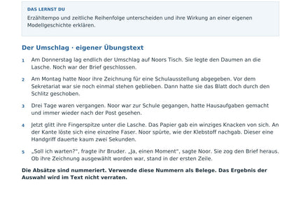 Zeitgestaltung in Erzählungen untersuchen – erste Seite des Deutsch-Arbeitsblatts für Klasse 9-11