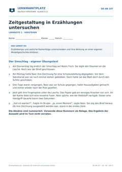 Zeitgestaltung in Erzählungen untersuchen – kostenloses Deutsch-Arbeitsblatt mit Lösungen (PDF)