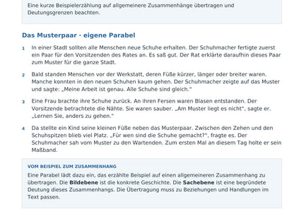 Eine Parabel erschließen – erste Seite des Deutsch-Arbeitsblatts für Klasse 9-11