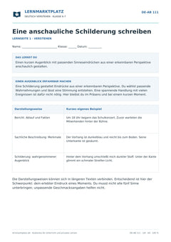 Eine anschauliche Schilderung schreiben – kostenloses Deutsch-Arbeitsblatt mit Lösungen (PDF)