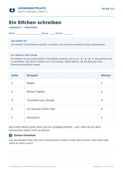 Ein Elfchen schreiben – kostenloses Deutsch-Arbeitsblatt mit Lösungen (PDF)