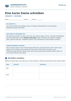 Eine kurze Szene schreiben – kostenloses Deutsch-Arbeitsblatt mit Lösungen (PDF)