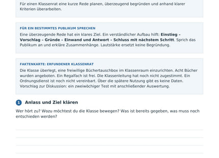 Eine überzeugende Rede verfassen – erste Seite des Deutsch-Arbeitsblatts für Klasse 9-10