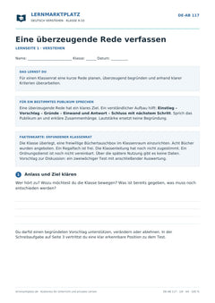 Eine überzeugende Rede verfassen – kostenloses Deutsch-Arbeitsblatt mit Lösungen (PDF)