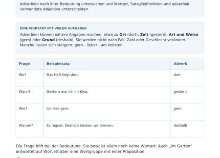 Adverbien erkennen und verwenden – erste Seite des Deutsch-Arbeitsblatts für Klasse 5-6
