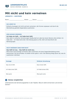 Mit nicht und kein verneinen – kostenloses Deutsch-Arbeitsblatt mit Lösungen (PDF)