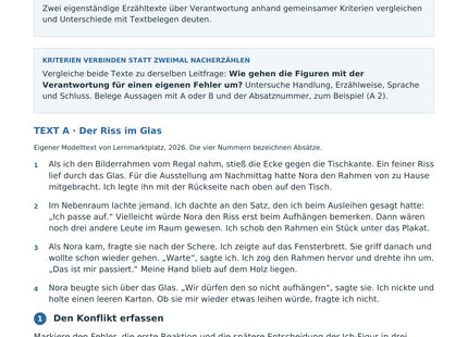 Zwei Erzähltexte vergleichen – erste Seite des Deutsch-Arbeitsblatts für Klasse 9-11