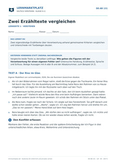 Zwei Erzähltexte vergleichen – kostenloses Deutsch-Arbeitsblatt mit Lösungen (PDF)
